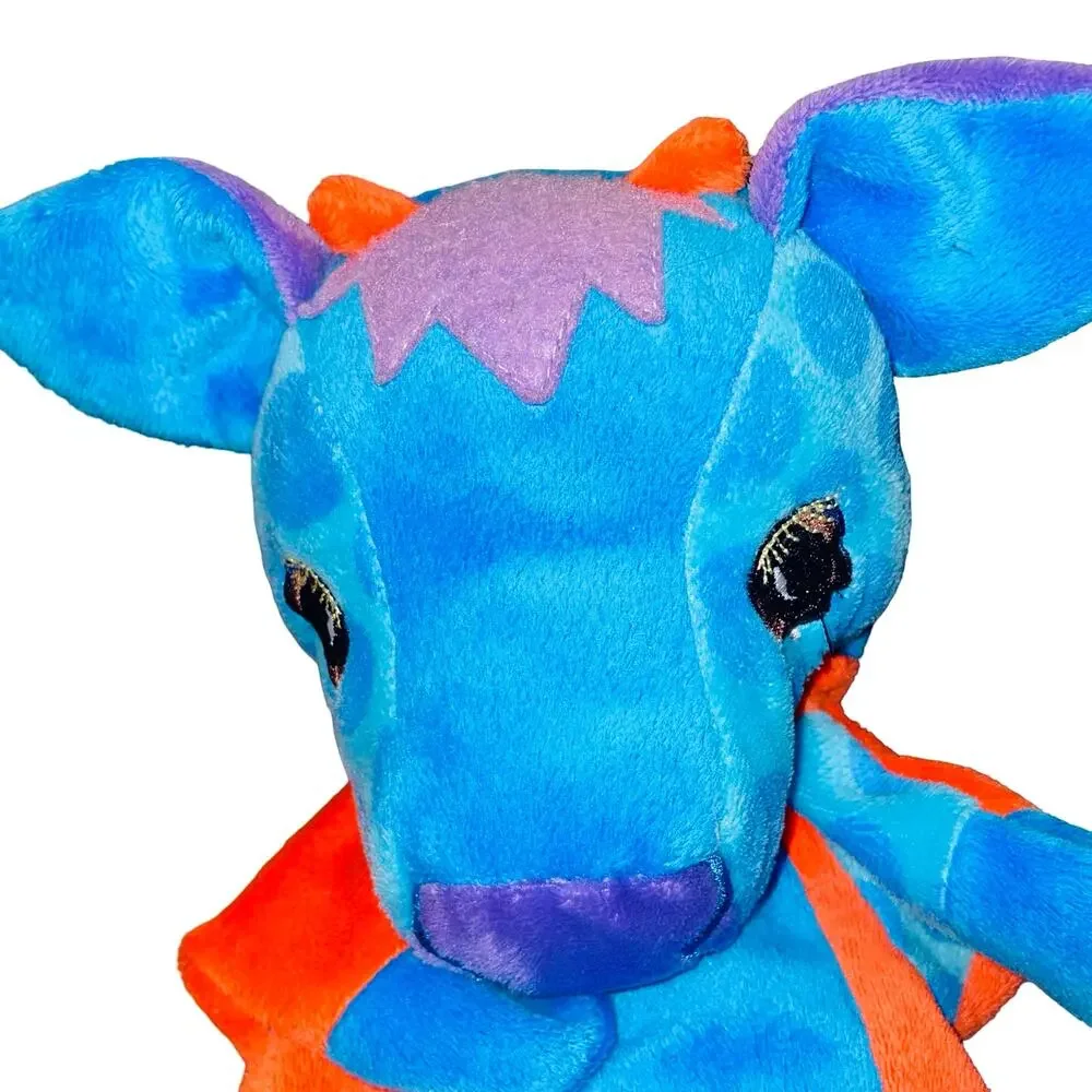 The Puppet Company Cow Hand Puppet Blue Orange Colorful Knitted Sock Toy 10